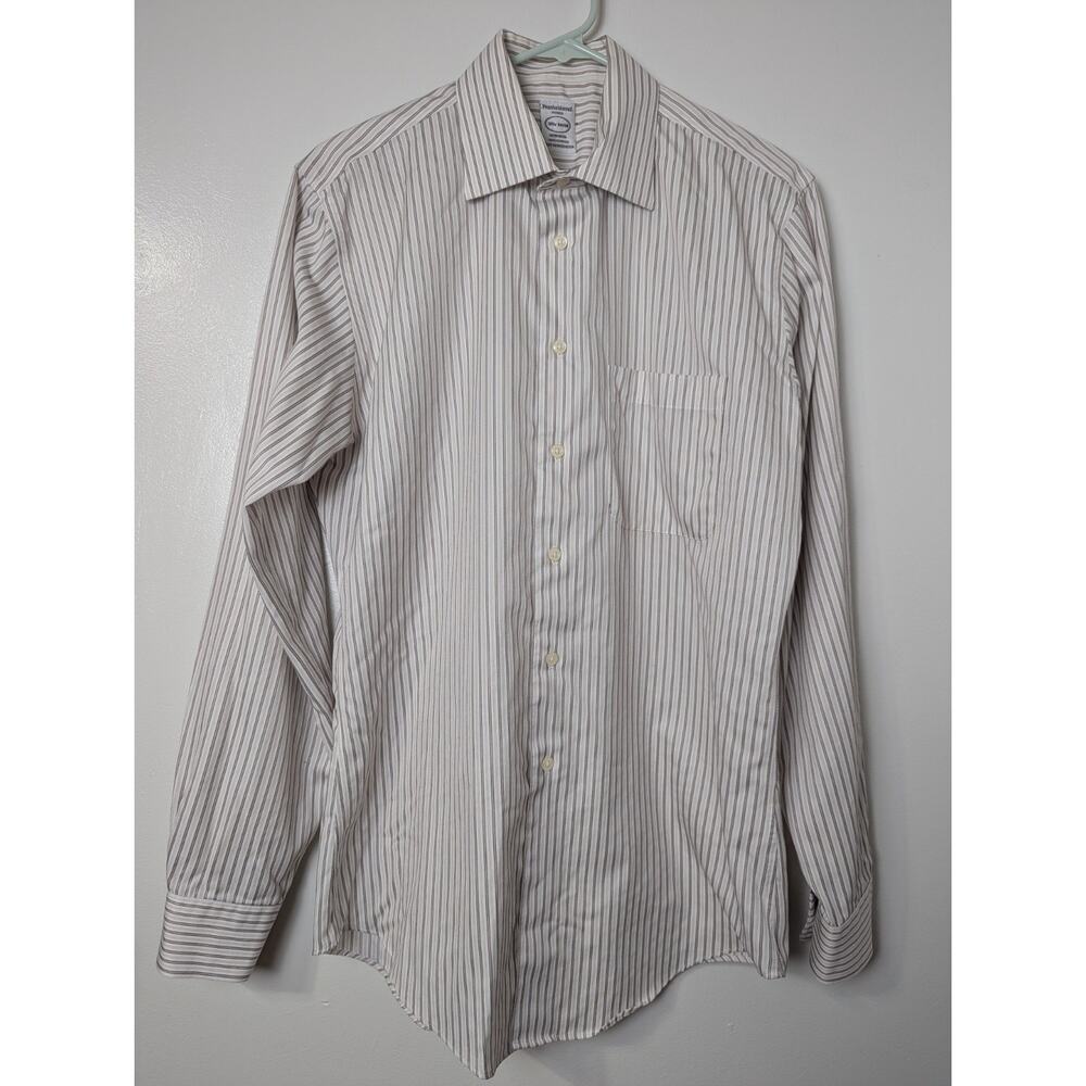 Pronto Uomo Men's 15 1/2 34/35 Striped Non Iron Dress Shirt Button Up Cotton